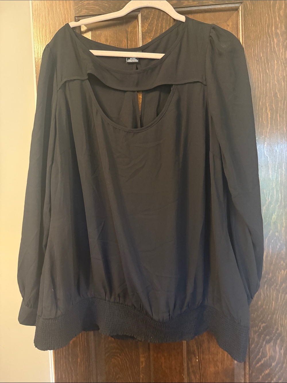 City Chic Black Sheer Yoke Keyhole Long Sleeve Blouse